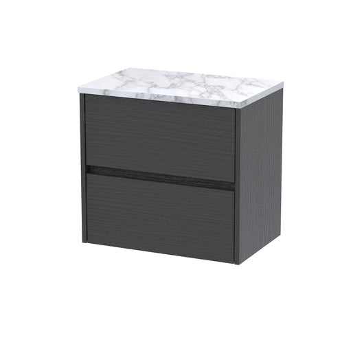  Hudson Reed Havana 600mm Wall Hung 2 Drawer Unit & Laminate Worktop - Graphite Grey Woodgrain