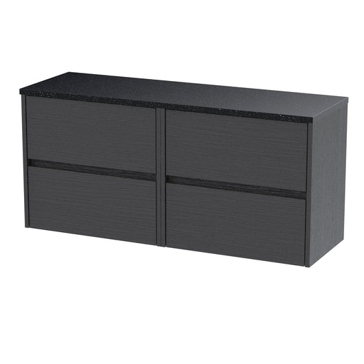  Hudson Reed Havana 1200mm Wall Hung 4 Drawer Unit & Laminate Worktop - Graphite Grey Woodgrain