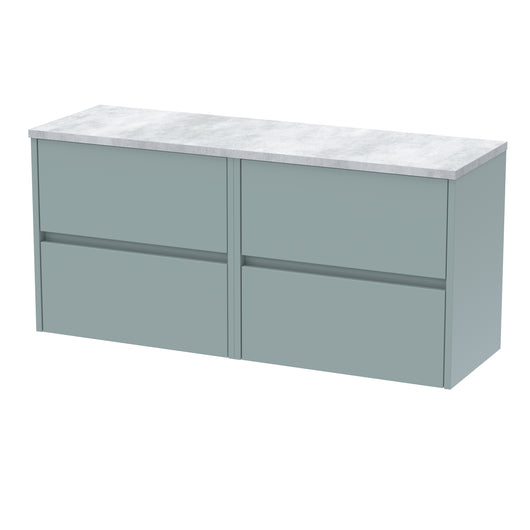  Hudson Reed Havana 1200mm Wall Hung 4 Drawer Unit & Laminate Worktop - Coastal Grey