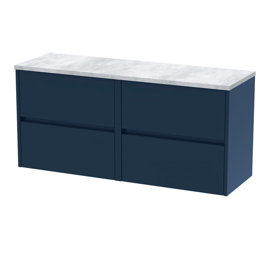  Hudson Reed Havana 1200mm Wall Hung 4 Drawer Unit & Laminate Worktop - Midnight Blue