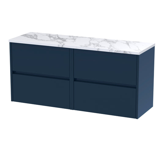  Hudson Reed Havana 1200mm Wall Hung 4 Drawer Unit & Laminate Worktop - Midnight Blue