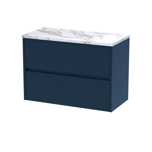  Hudson Reed Havana 800mm Wall Hung 2 Drawer Unit & Laminate Worktop - Midnight Blue