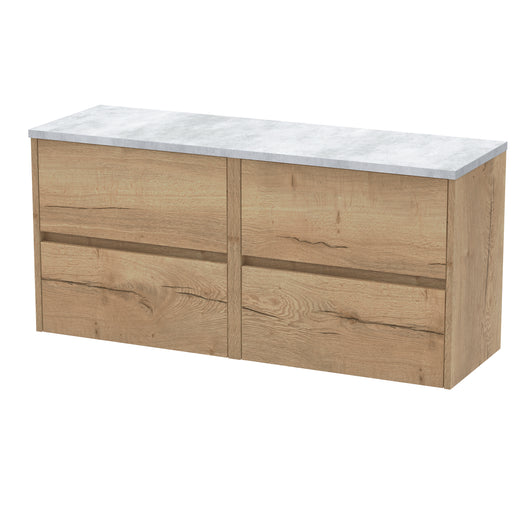  Hudson Reed Havana 1200mm Wall Hung 4 Drawer Unit & Laminate Worktop - Autumn Oak