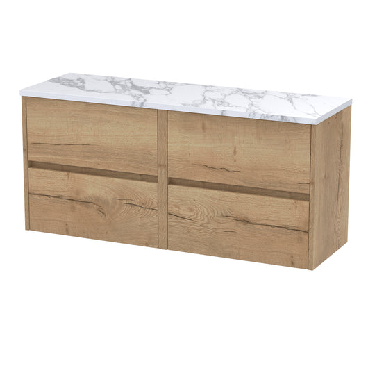  Hudson Reed Havana 1200mm Wall Hung 4 Drawer Unit & Laminate Worktop - Autumn Oak