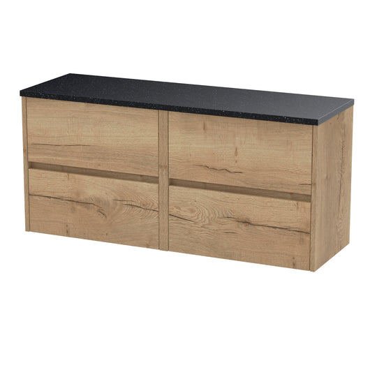  Hudson Reed Havana 1200mm Wall Hung 4 Drawer Unit & Laminate Worktop - Autumn Oak