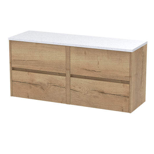  Hudson Reed Havana 1200mm Wall Hung 4 Drawer Unit & Laminate Worktop - Autumn Oak