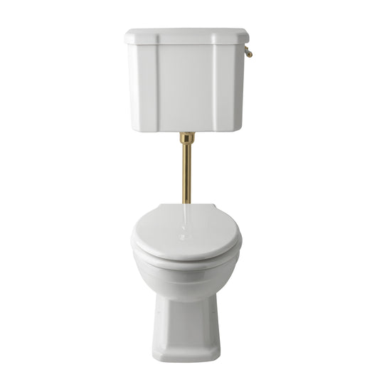  Huxton Traditional Low Level Toilet With Cistern & Flush Pipe - Brushed Brass - welovecouk
