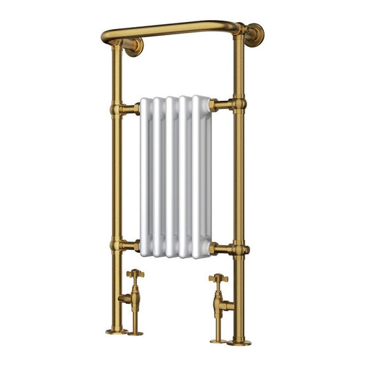  Traditional Brass & White Towel Rail 5 Column - 498 x 940mm