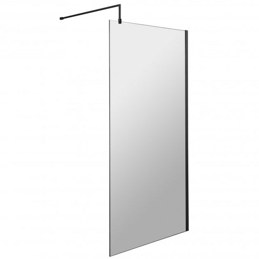  Hudson Reed Black Wetroom Screens 1100mm Wetroom Screen With Black Support Bar - Matt Black