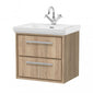 Hudson Reed Lille 600mm Wall Hung 2 Drawer Vanity Unit & Basin - Bleach Oak