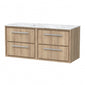 Hudson Reed Lille 1200mm Wall Hung 4-Drawer Vanity Unit - Bleach Oak