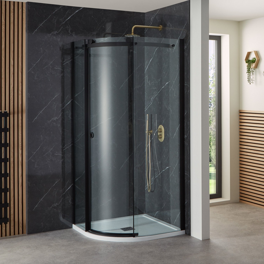  Frameless Single Door 8mm Offset Quadrant Enclosures 1200 x 800 - Black - welovecouk