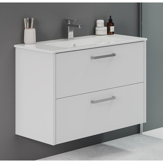  LECICO Zara 80cm 2-Drawer Wall Hung Vanity Unit - Gloss White