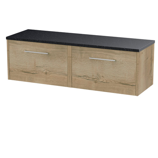  Hudson Reed Juno 1200 Wall Hung 2-Drawer Vanity & Laminate Worktop - Autumn Oak