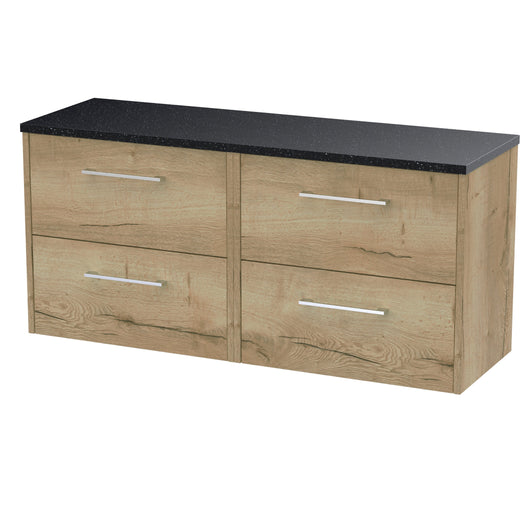  Hudson Reed Juno 1200 Wall Hung 4-Drawer Vanity & Laminate Worktop - Autumn Oak