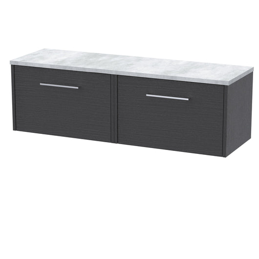  Hudson Reed Juno 1200 Wall Hung 2-Drawer Vanity & Laminate Worktop - Graphite Grey Woodgrain