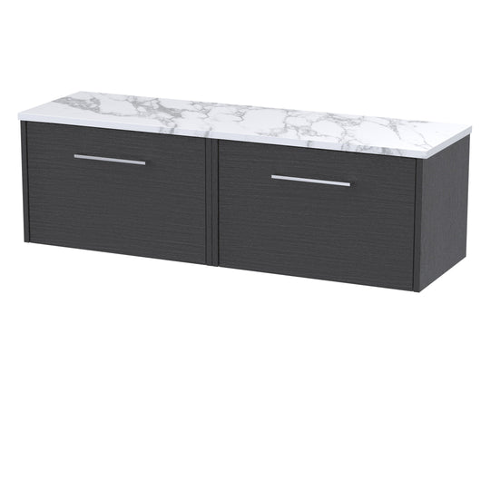  Hudson Reed Juno 1200 Wall Hung 2-Drawer Vanity & Laminate Worktop - Graphite Grey Woodgrain