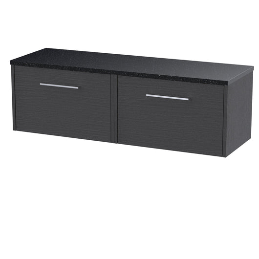  Hudson Reed Juno 1200 Wall Hung 2-Drawer Vanity & Laminate Worktop - Graphite Grey Woodgrain