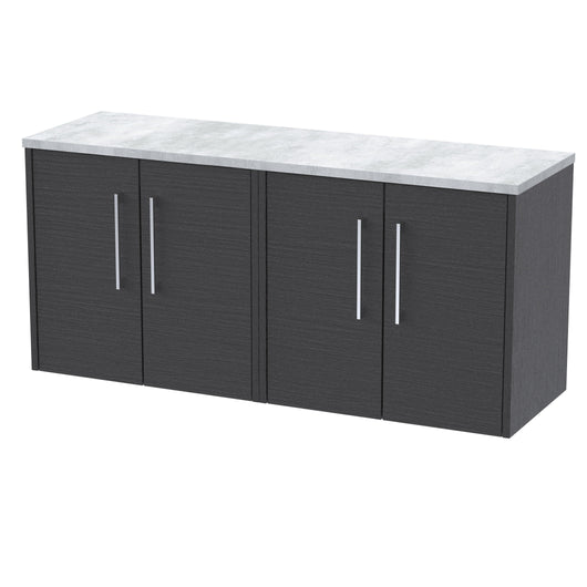  Hudson Reed Juno 1200 Wall Hung 4-Door Vanity & Laminate Worktop - Graphite Grey Woodgrain