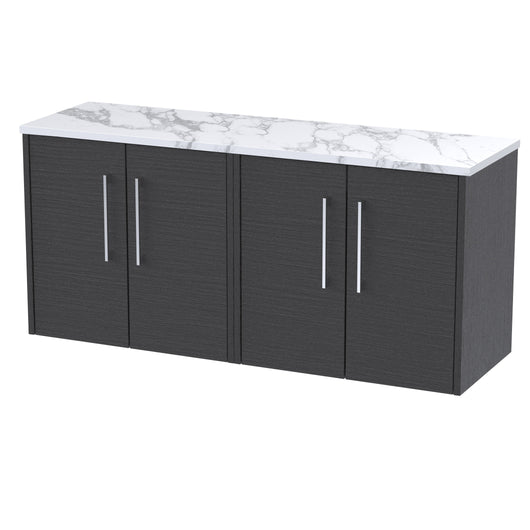  Hudson Reed Juno 1200 Wall Hung 4-Door Vanity & Laminate Worktop - Graphite Grey Woodgrain