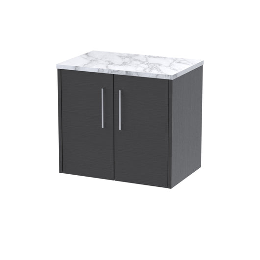  Hudson Reed Juno 600 Wall Hung 2-Door Vanity & Laminate Worktop - Graphite Grey Woodgrain