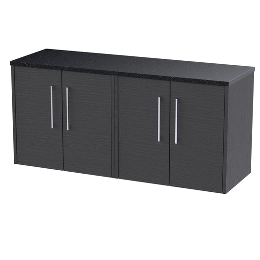  Hudson Reed Juno 1200 Wall Hung 4-Door Vanity & Laminate Worktop - Graphite Grey Woodgrain