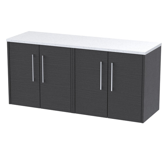  Hudson Reed Juno 1200 Wall Hung 4-Door Vanity & Laminate Worktop - Graphite Grey Woodgrain