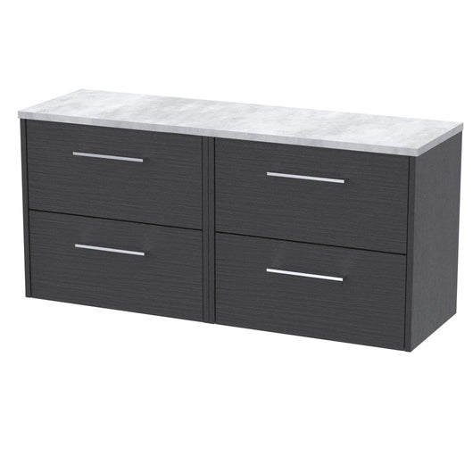  Hudson Reed Juno 1200 Wall Hung 4-Drawer Vanity & Laminate Worktop - Graphite Grey Woodgrain