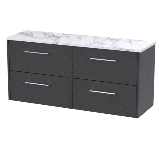  Hudson Reed Juno 1200 Wall Hung 4-Drawer Vanity & Laminate Worktop - Graphite Grey Woodgrain