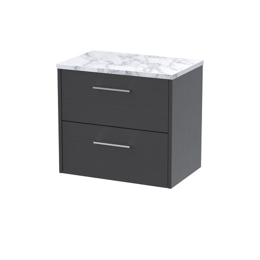  Hudson Reed Juno 600 Wall Hung 2-Drawer Vanity & Laminate Worktop - Graphite Grey Woodgrain