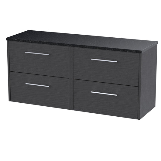  Hudson Reed Juno 1200 Wall Hung 4-Drawer Vanity & Laminate Worktop - Graphite Grey Woodgrain