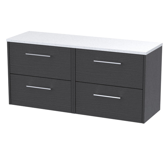  Hudson Reed Juno 1200 Wall Hung 4-Drawer Vanity & Laminate Worktop - Graphite Grey Woodgrain