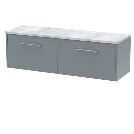  Hudson Reed Juno 1200 Wall Hung 2-Drawer Vanity & Laminate Worktop - Coastal Grey