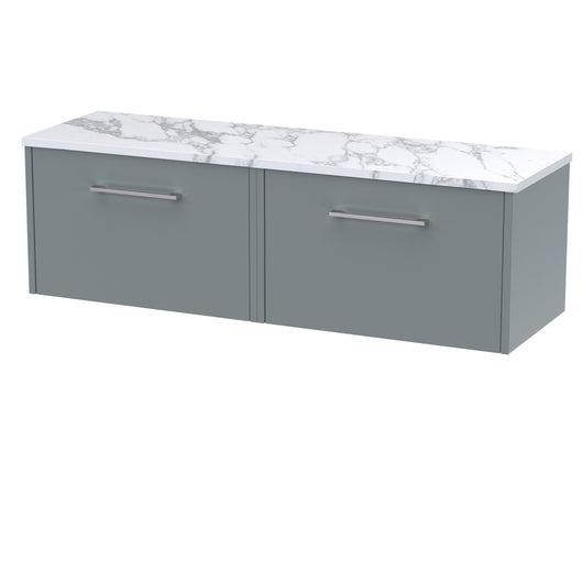  Hudson Reed Juno 1200 Wall Hung 2-Drawer Vanity & Laminate Worktop - Coastal Grey