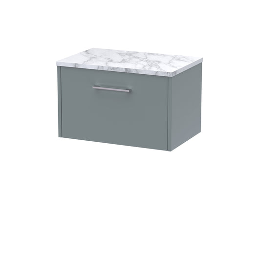  Hudson Reed Juno 600 Wall Hung Single Drawer Vanity & Laminate Worktop - Coastal Grey