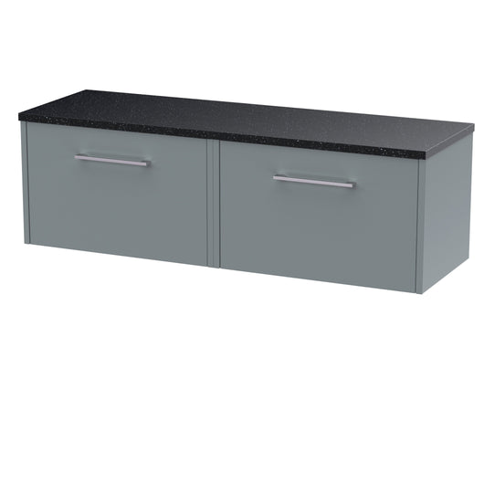  Hudson Reed Juno 1200 Wall Hung 2-Drawer Vanity & Laminate Worktop - Coastal Grey