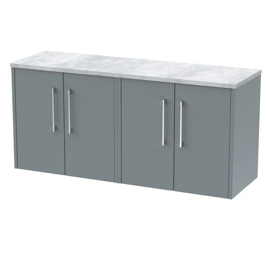  Hudson Reed Juno 1200 Wall Hung 4-Door Vanity & Laminate Worktop - Coastal Grey