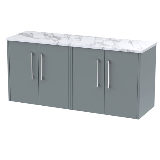  Hudson Reed Juno 1200 Wall Hung 4-Door Vanity & Laminate Worktop - Coastal Grey