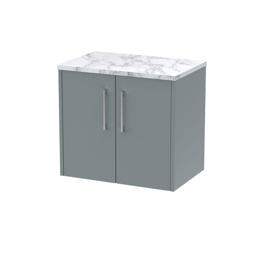  Hudson Reed Juno 600 Wall Hung 2-Door Vanity & Laminate Worktop - Coastal Grey