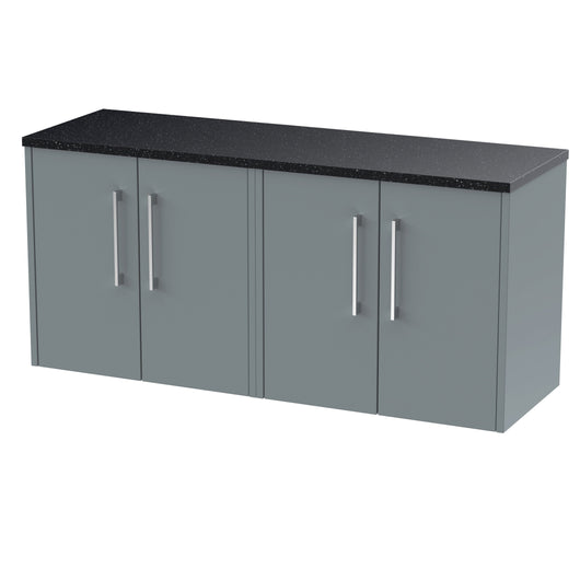  Hudson Reed Juno 1200 Wall Hung 4-Door Vanity & Laminate Worktop - Coastal Grey