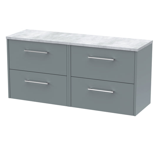  Hudson Reed Juno 1200 Wall Hung 4-Drawer Vanity & Laminate Worktop - Coastal Grey