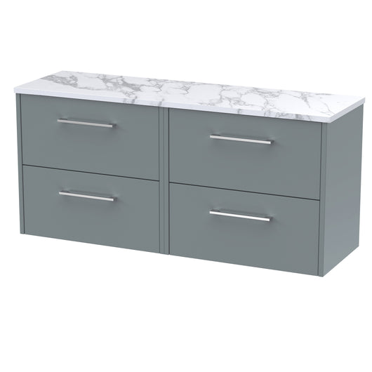  Hudson Reed Juno 1200 Wall Hung 4-Drawer Vanity & Laminate Worktop - Coastal Grey