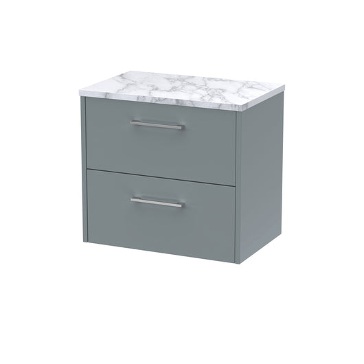  Hudson Reed Juno 600 Wall Hung 2-Drawer Vanity & Laminate Worktop - Coastal Grey