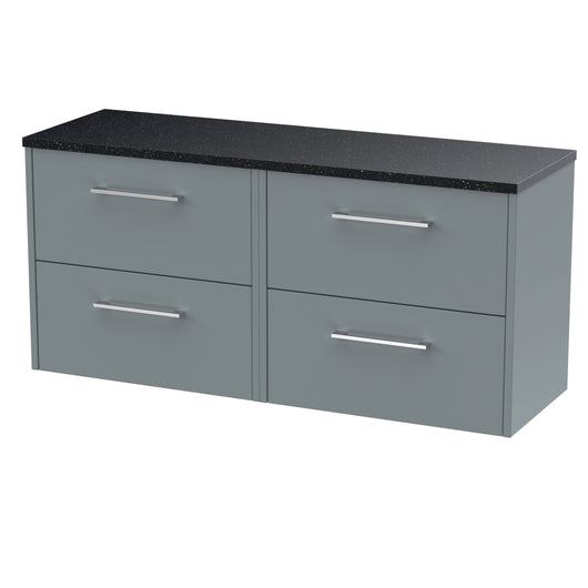  Hudson Reed Juno 1200 Wall Hung 4-Drawer Vanity & Laminate Worktop - Coastal Grey