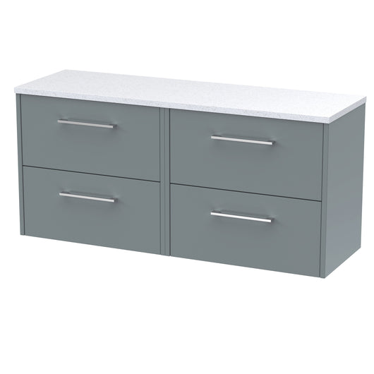  Hudson Reed Juno 1200 Wall Hung 4-Drawer Vanity & Laminate Worktop - Coastal Grey