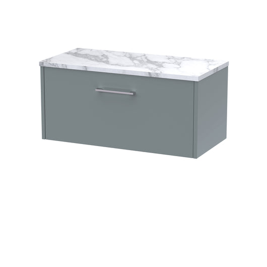  Hudson Reed Juno 800 Wall Hung Single Drawer Vanity & Laminate Worktop - Coastal Grey