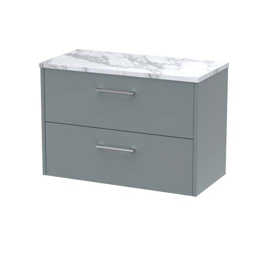  Hudson Reed Juno 800 Wall Hung 2-Drawer Vanity & Laminate Worktop - Coastal Grey