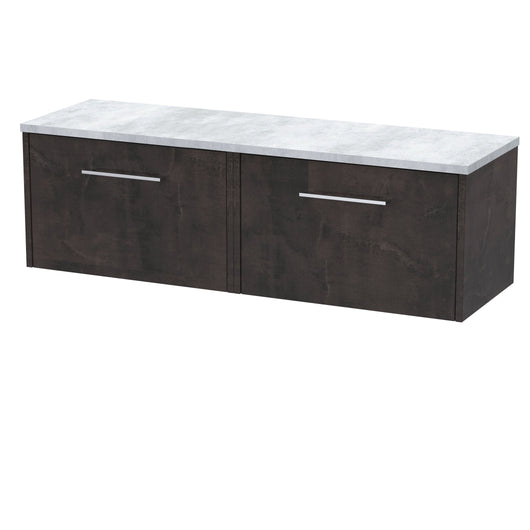  Hudson Reed Juno 1200 Wall Hung 2-Drawer Vanity & Laminate Worktop - Metallic Slate