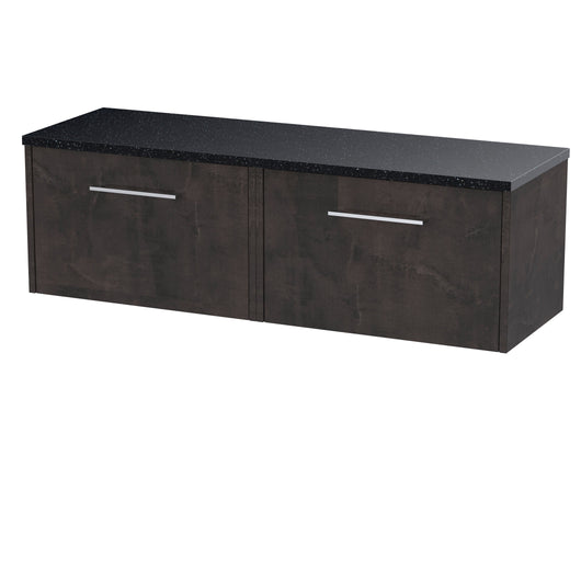  Hudson Reed Juno 1200 Wall Hung 2-Drawer Vanity & Laminate Worktop - Metallic Slate