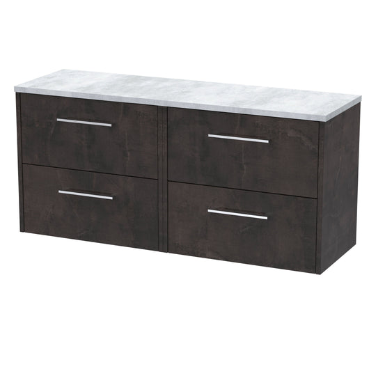  Hudson Reed Juno 1200 Wall Hung 4-Drawer Vanity & Laminate Worktop - Metallic Slate